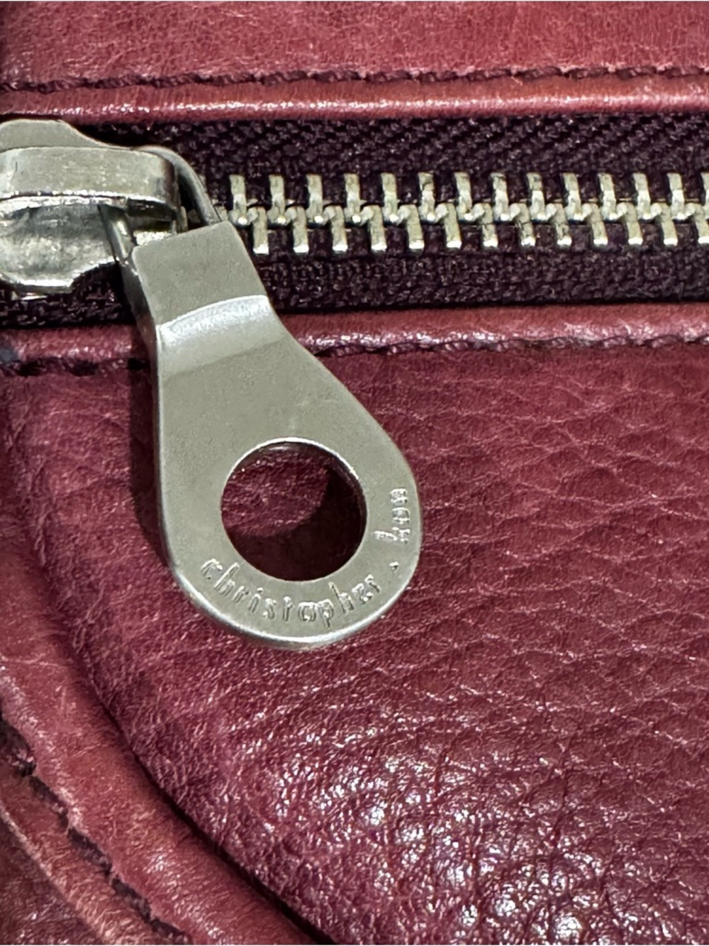 Christopher Kon Maroon Leather Hobo Bag - Pleated Slouchy Shoulder Purse - Picture 5 of 15